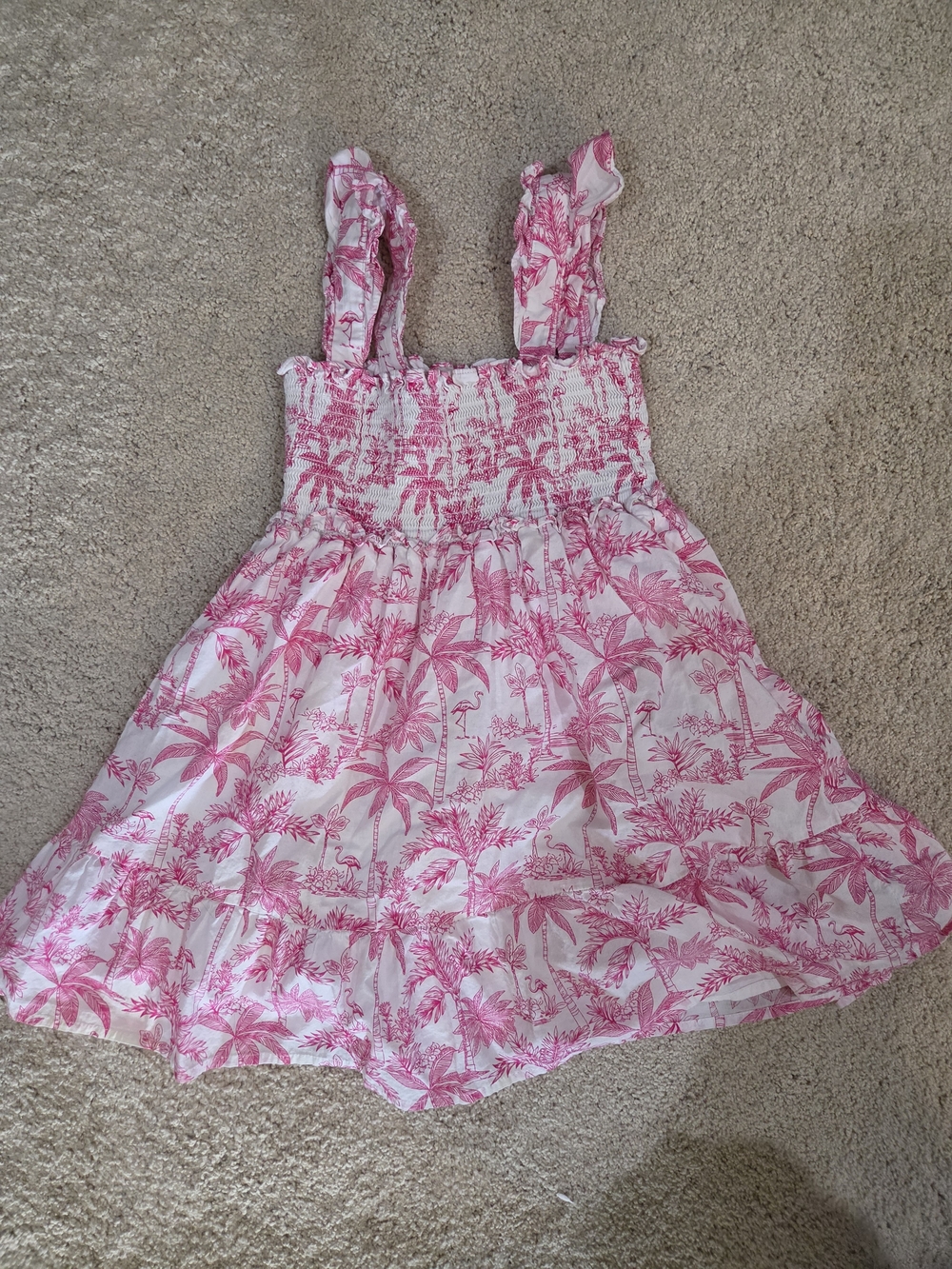 Janie and Jack White Dress with Pink Tropical Print Size 6